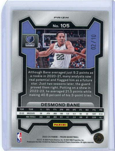 Desmond Bane 2023-24 Panini Prizm FOTL gold shimmer prizm #'d 02/10