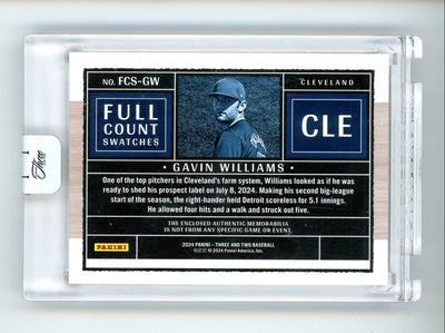 Gavin Williams 2024 Panini Three & Two Full Count Swatches relic #'d 16/25