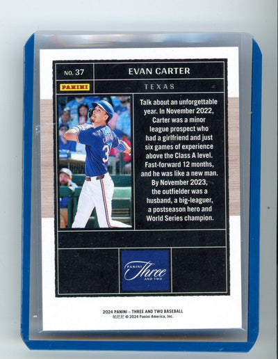 Evan Carter 2024 Panini Three & Two rookie card blue holo #'d 06/15