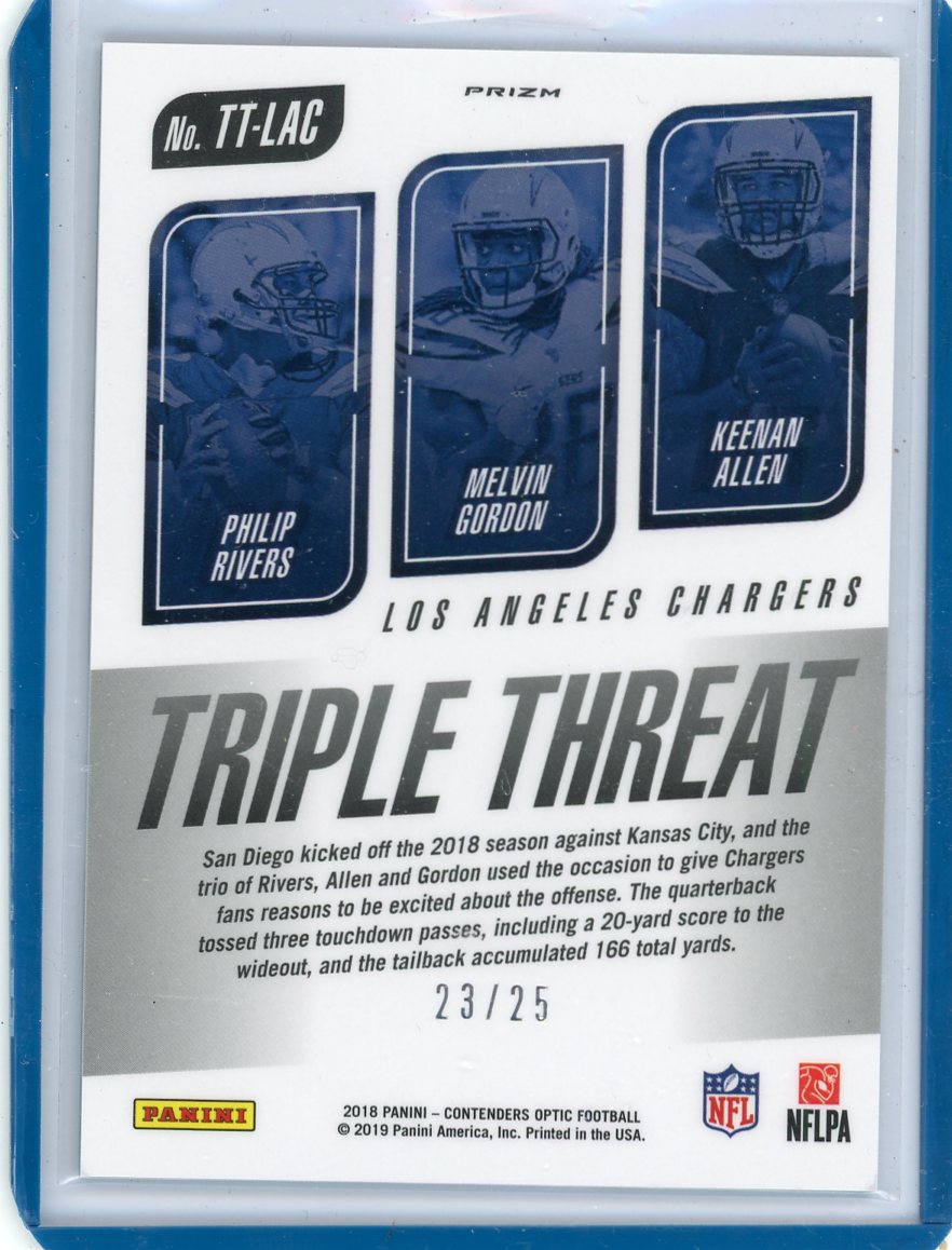 P Rivers M Gordon K Allen 2018 Panini Contenders Optic Triple Threat blue prizm #'d 23/25
