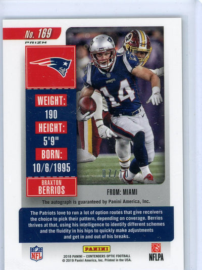 Braxton Berrios 2018 Panini Contenders Optic Rookie Ticket auto gold prizm #'d 07/10