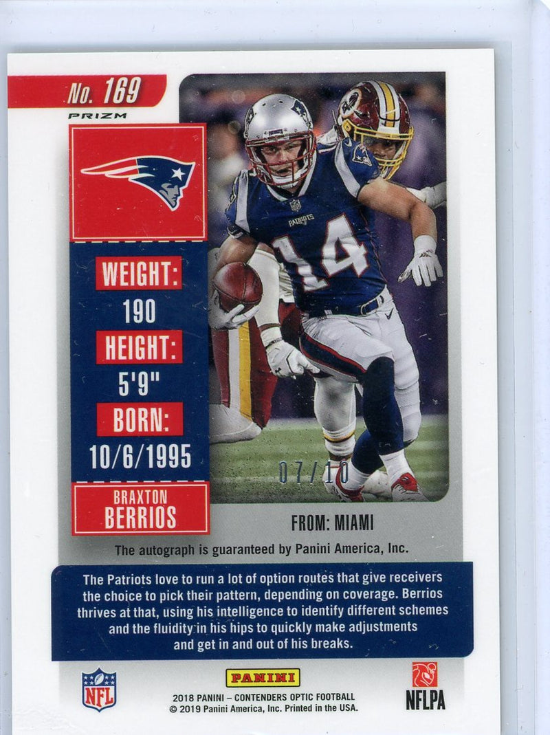 Braxton Berrios 2018 Panini Contenders Optic Rookie Ticket auto gold prizm 