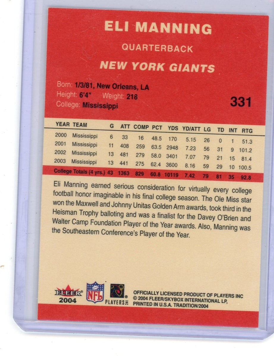 Eli Manning 2004 Fleer Tradition 2-card rookie lot blue + red border