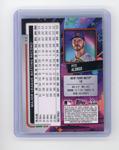 Pete Alonso 2024 Topps Chrome Cosmic teal wave ref. #'d 179/199