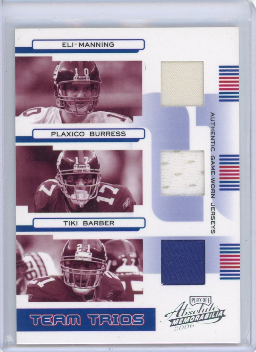 E Manning P Burress T Barber 2006 Donruss Absolute Team Trios triple relic #'d 042/100