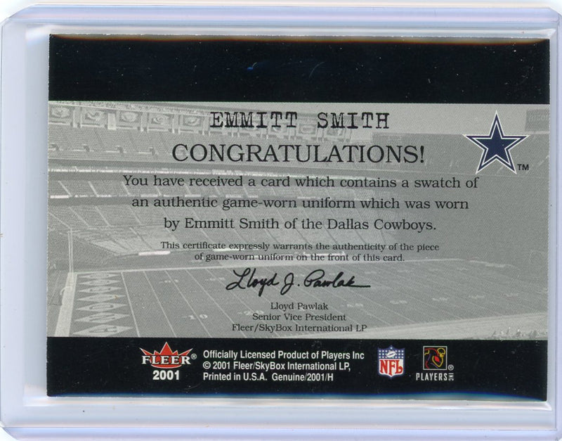 Emmitt Smith 2001 Fleer Genuine Final Cut auth. game-used jersey relic