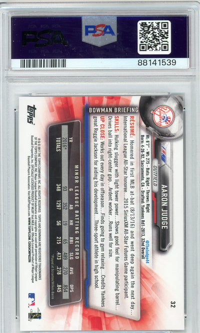 Aaron Judge 2017 Bowman rookie card PSA 9