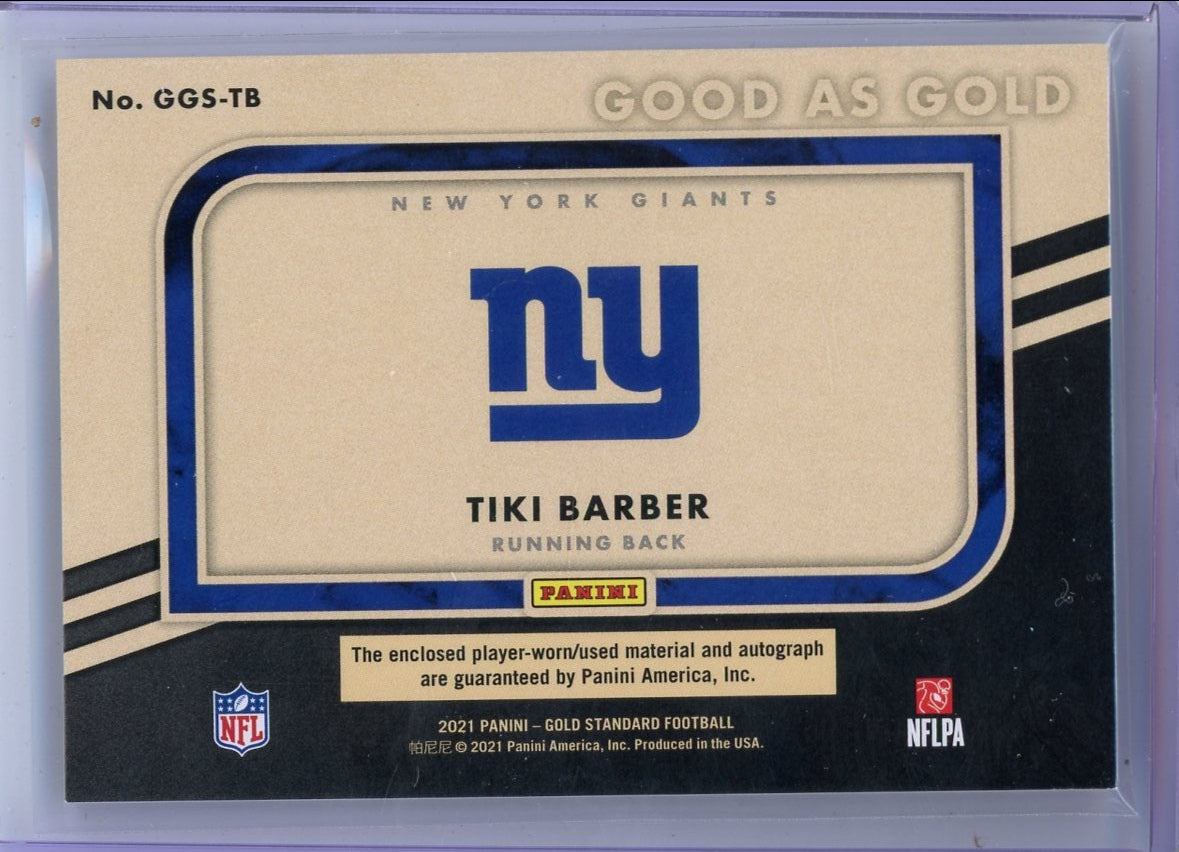 Tiki Barber 2021 Panini Gold Standard Good as Gold autograph relic #'d 01/49