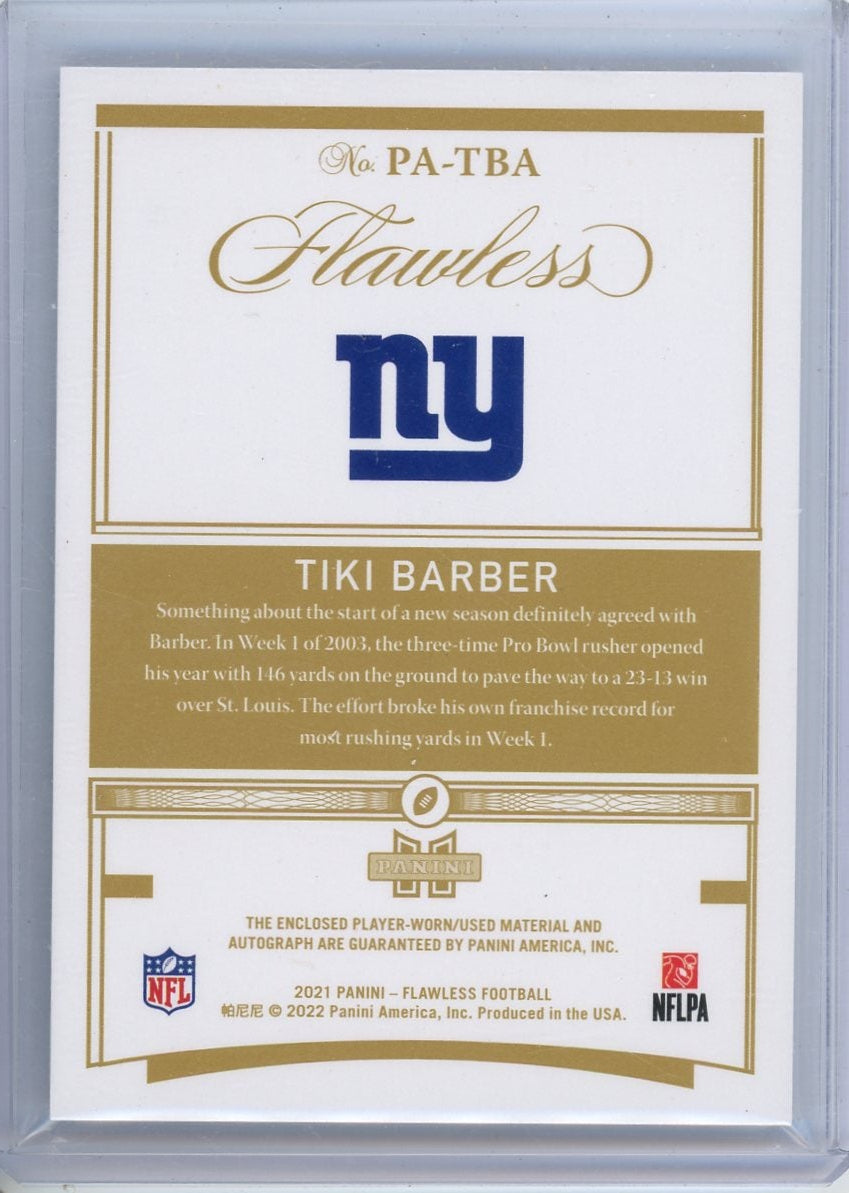 Tiki Barber 2021 Panini Flawless patch autograph #'d 04/20