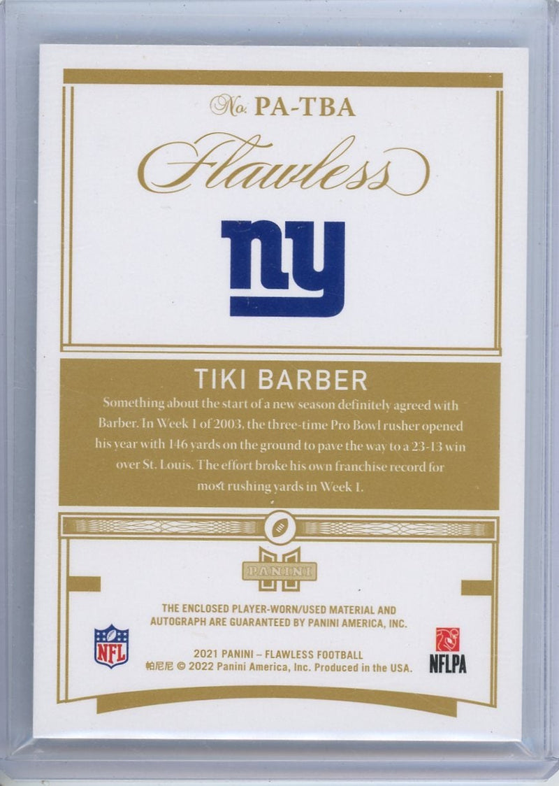Tiki Barber 2021 Panini Flawless patch autograph 