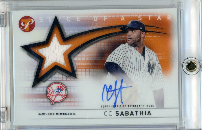 CC Sabathia 2022 Topps Pristine Slice Of A Star Patch Autograph Orange 