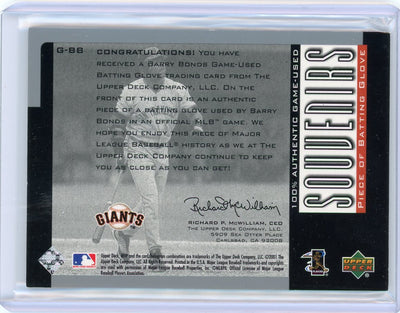 Barry Bonds 2001 Upper Deck Souvenirs game-used batting glove relic