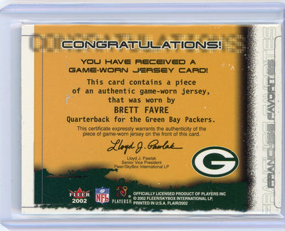 Brett Favre 2002 Fleer Flair Franchise Favorites auth. game-used jersey relic