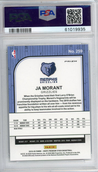Ja Morant 2019 Panini Hoops Premium Stock SP-Flash Rookie PSA 9