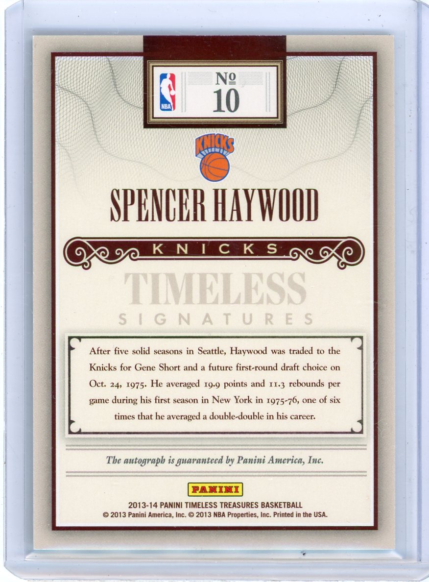 Spencer Haywood 2013-14 Panini Timeless Treasures Autograph #'d 92/299