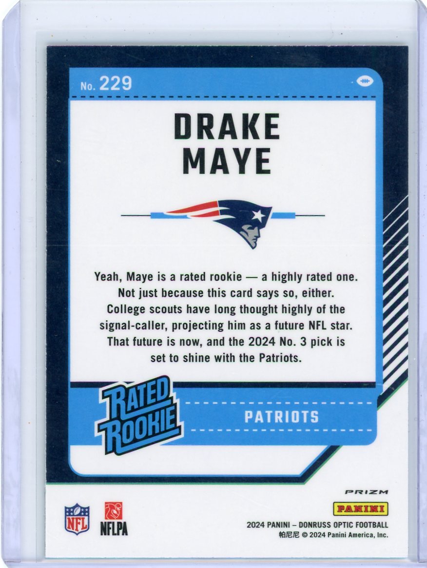 Drake Maye 2024 Panini Donruss Optic Green Velocity Rated Rookie