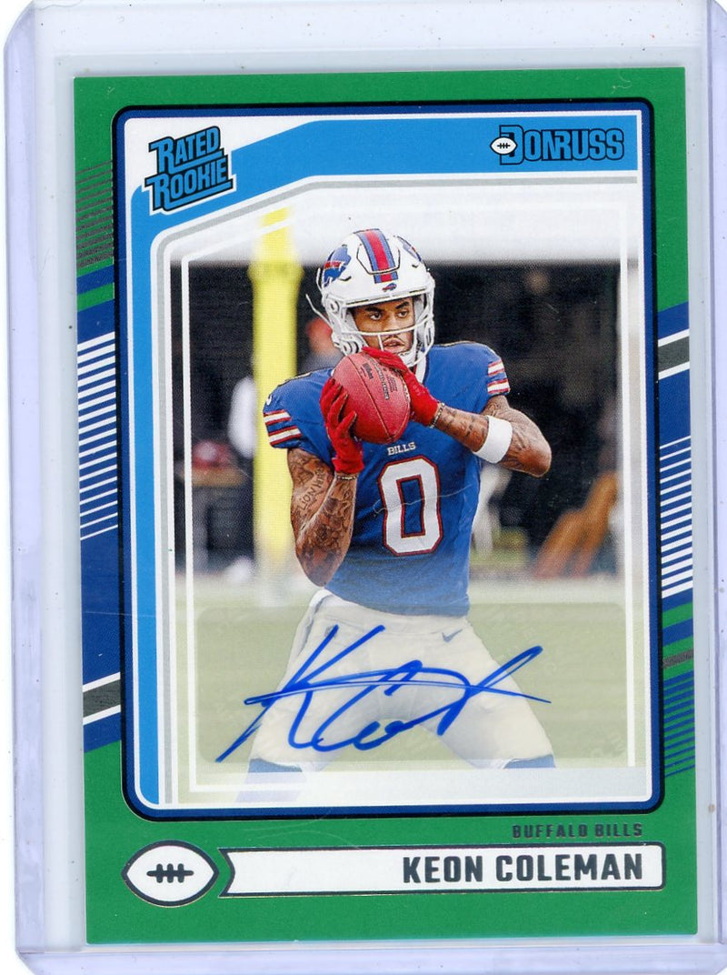 Keon Coleman 2024 Panini Donruss Press Proof Green Rated Rookie Autograph