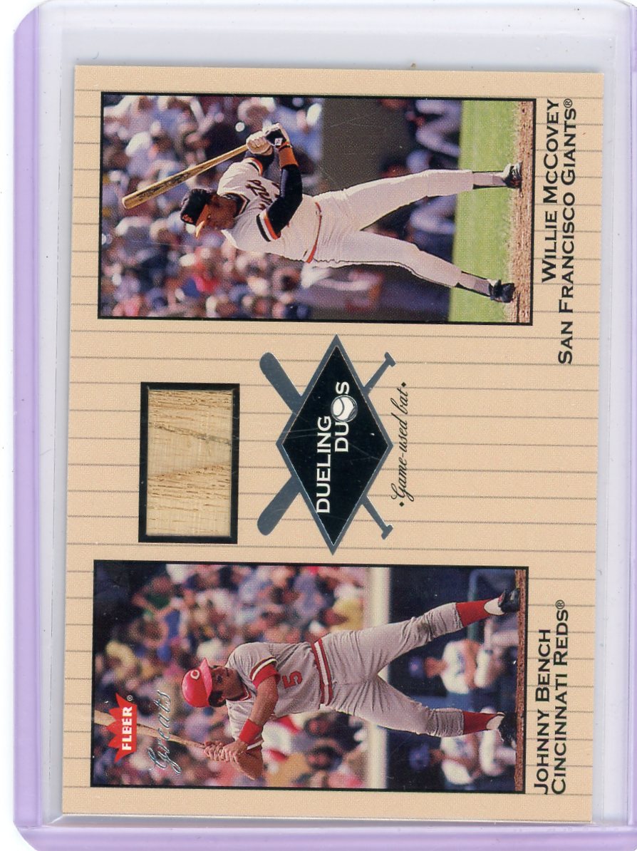 Johnny Bench Willie McCovey 2002 Fleer Dueling Duos game-used bat relic