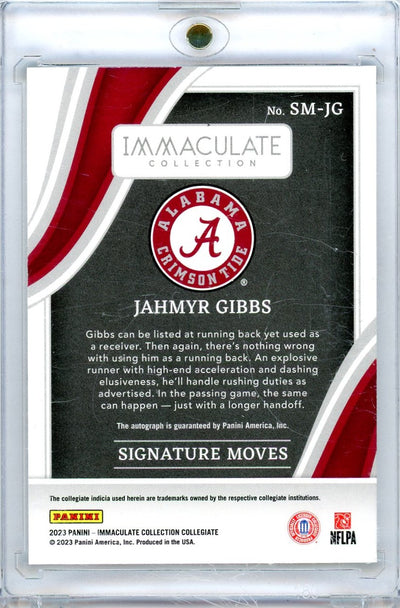 Jahmyr Gibbs 2023 Panini Immaculate Collegiate Signature Moves Rookie Autograph #'d 81/99