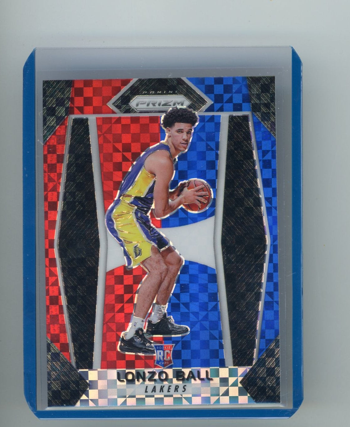 Lonzo Ball 2017-18 Panini Prizm red/blue checkerboard prizm rookie card