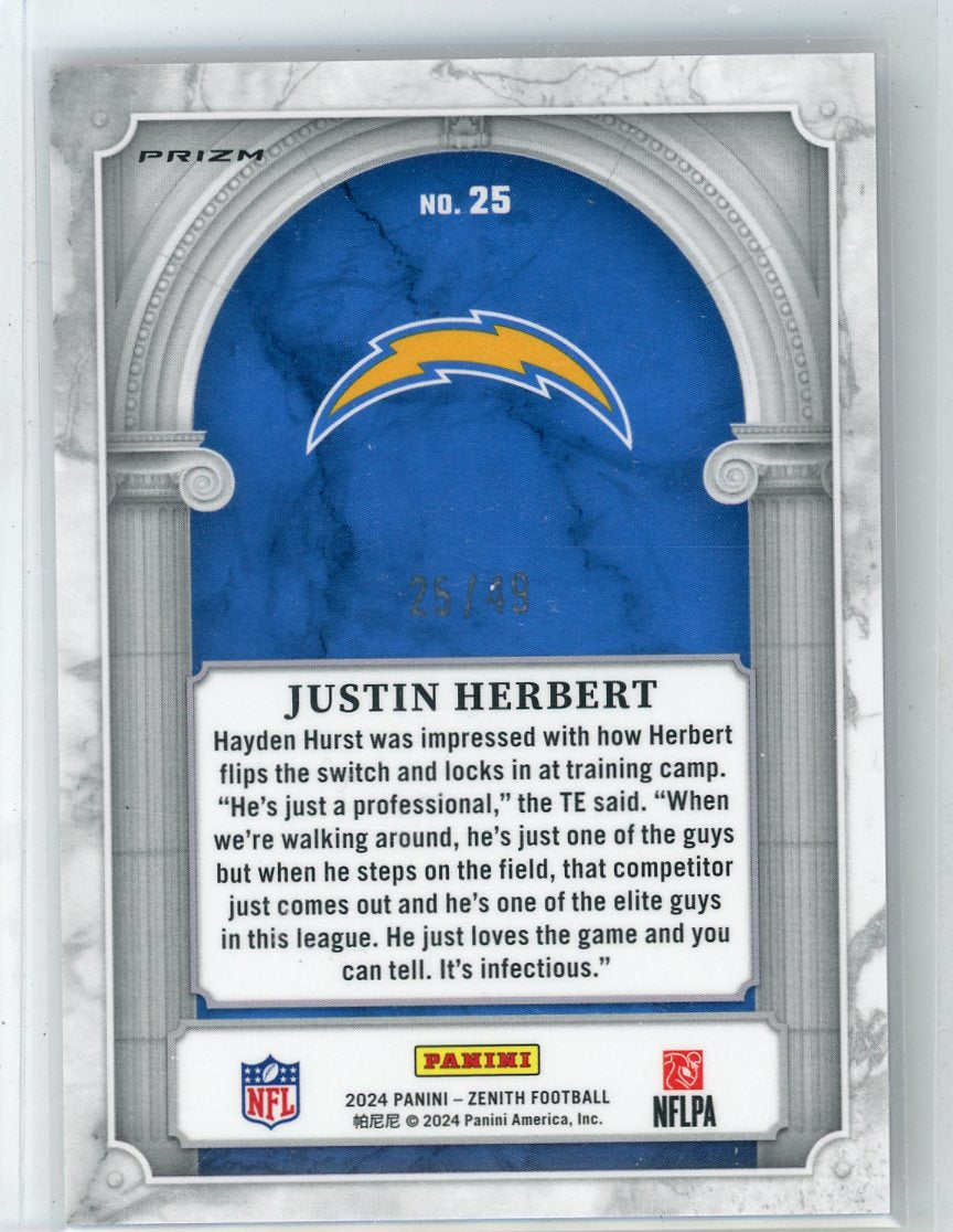 Justin Herbert 2024 Panini Zenith Marquee red prizm #'d 25/49