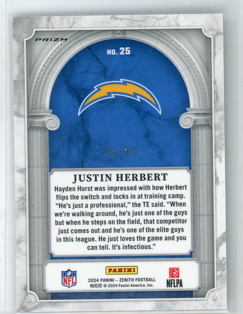 Justin Herbert 2024 Panini Zenith Marquee red prizm 
