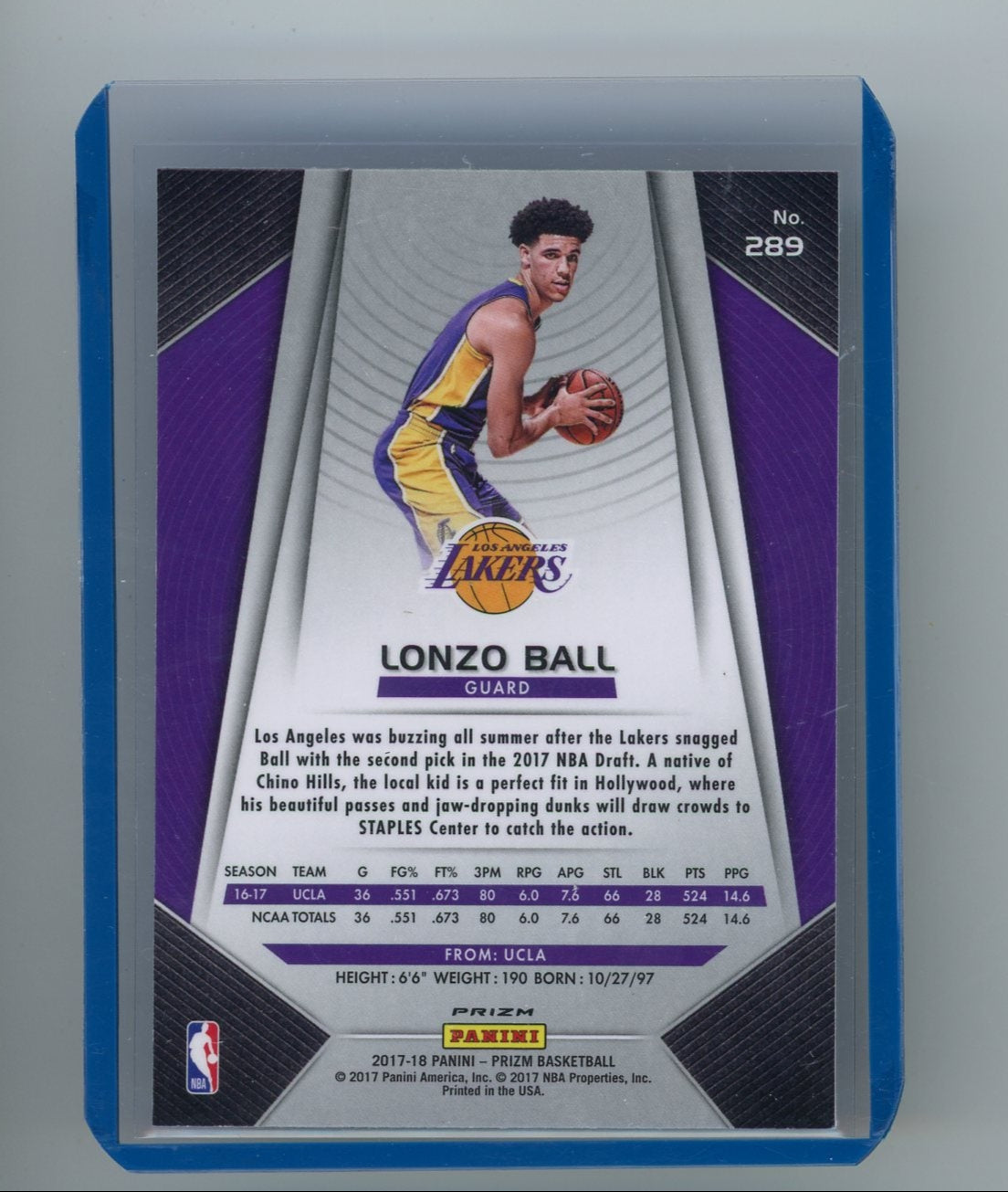 Lonzo Ball 2017-18 Panini Prizm red/blue checkerboard prizm rookie card
