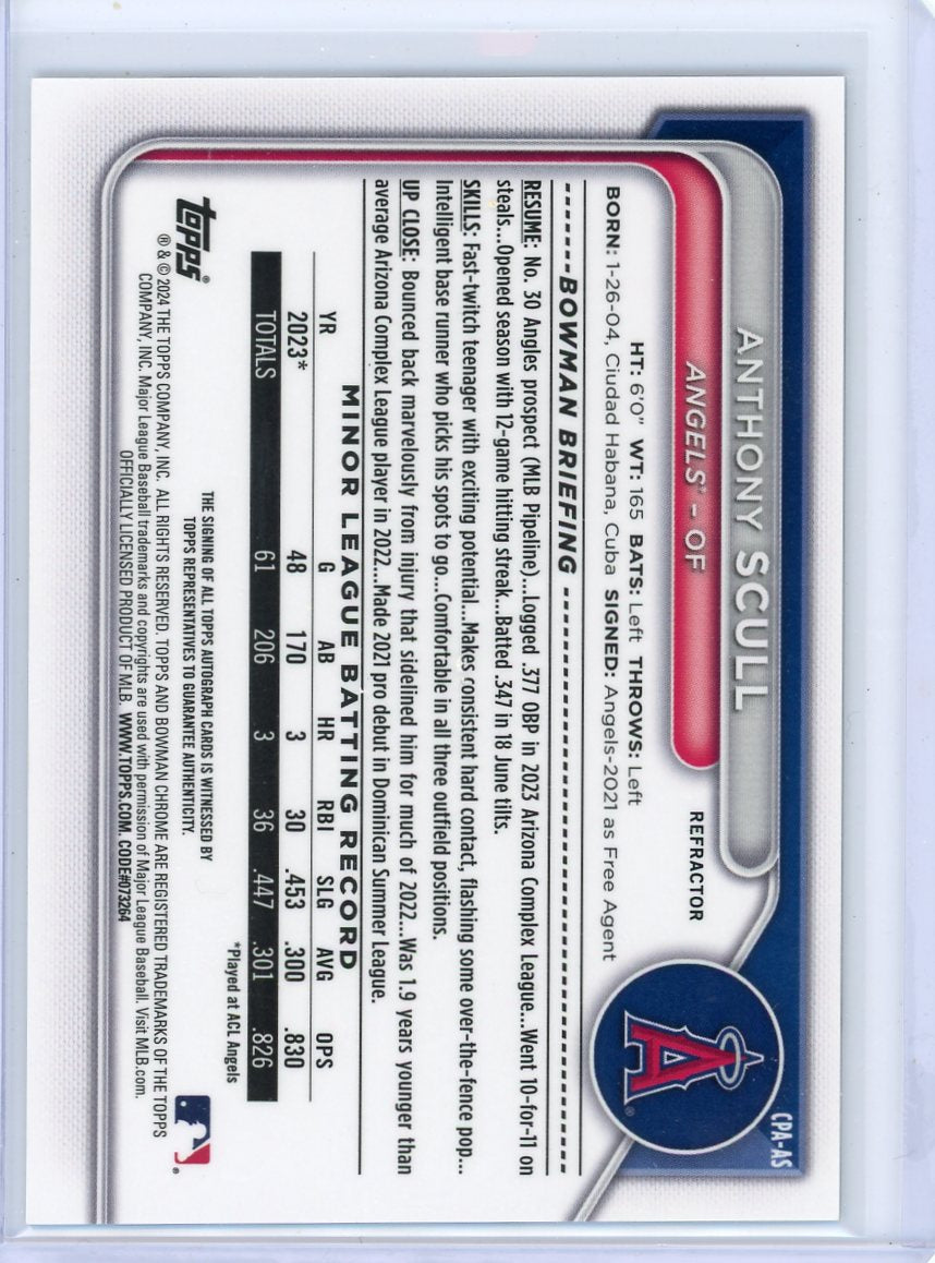 Anthony Scull 2024 1st Bowman Chrome refractor autograph #'d 499/499