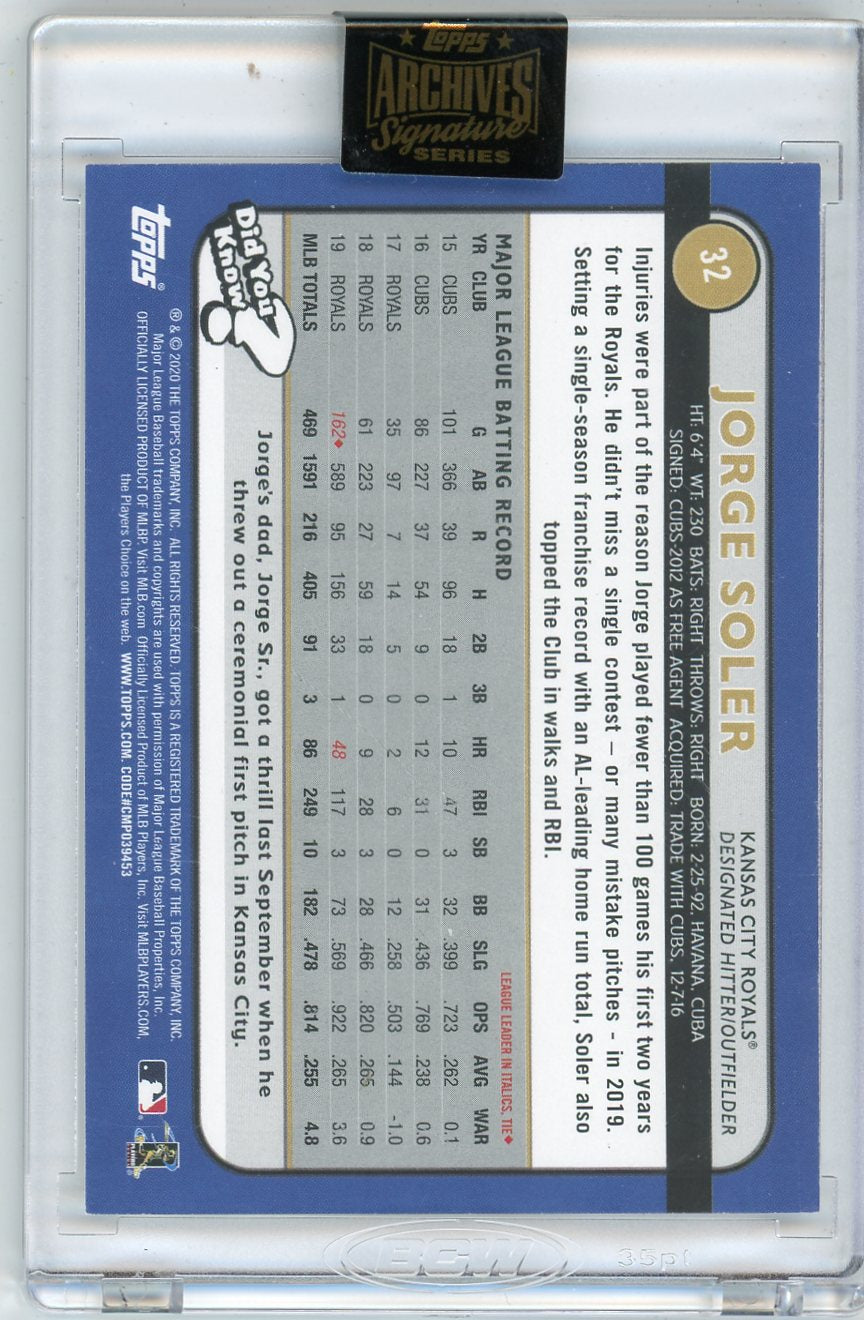 Jorge Soler 2021 Topps Archives Signature Series 2020 Big League auto #'d 37/40