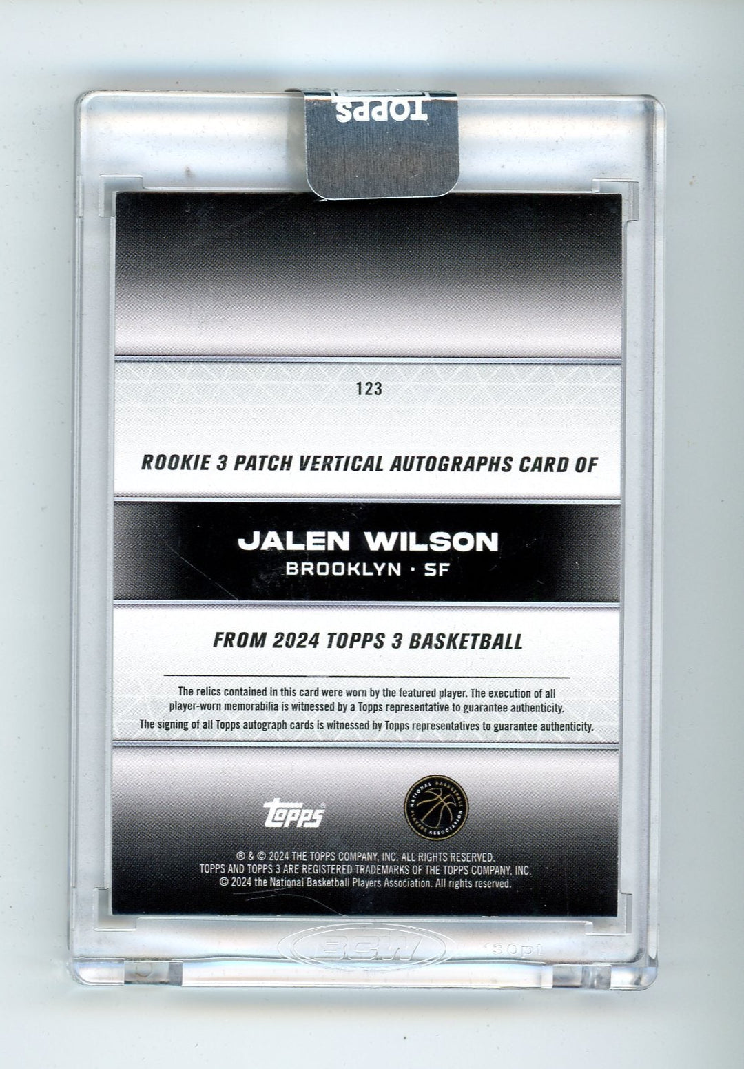 Jalen Wilson 2023-24 Topps 3 Rookie 3 Patch Vertical autograph blue #'d 04/15
