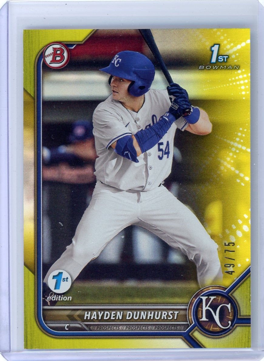 Hayden Dunhurst 2022 1st Bowman Draft 1st Edition yellow foil #'d 49/75