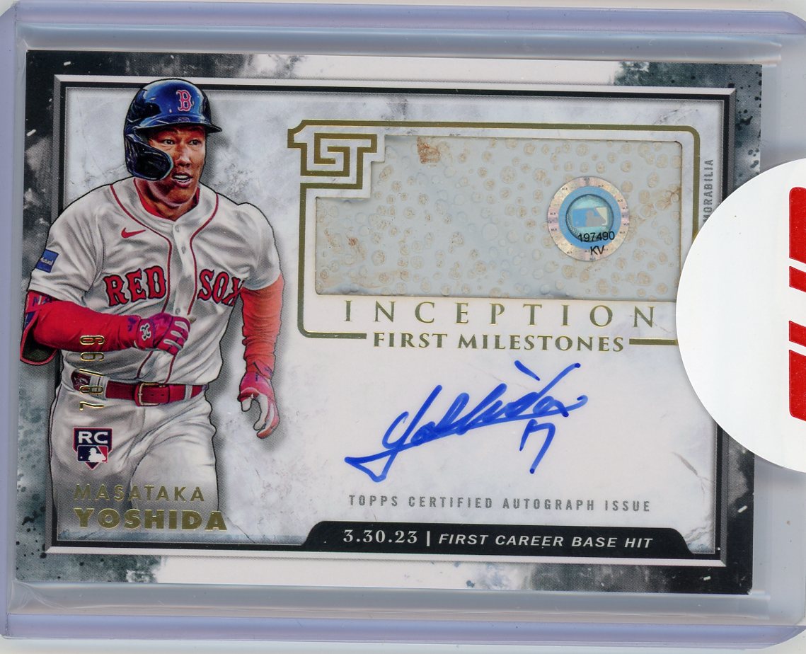 Masataka Yoshida 2023 Topps Inception First Milestones 1st Career Hit base relic autograph #'d 78/99