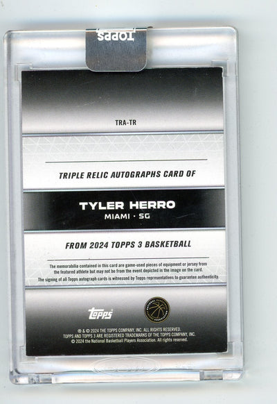 Tyler Herro 2023-24 Topps 3 Triple Relic auto bronze #'d 13/20
