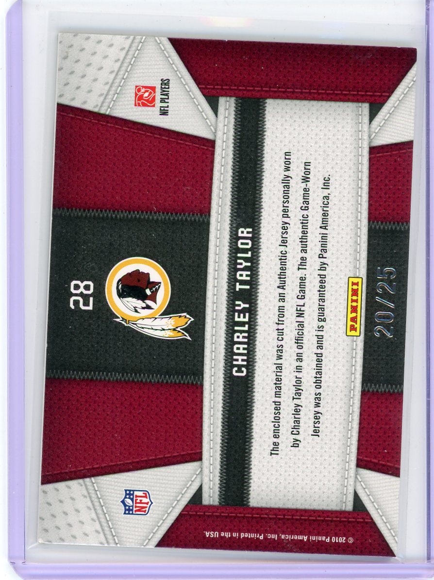 Charley Taylor 2010 Panini Certified Fabric of the Game "Redskins" jersey relic #'d 20/25