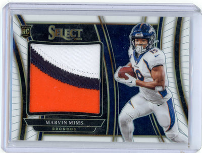 Marvin Mims 2023 Panini Select Jumbo Rookie Patch White #'d 14/75