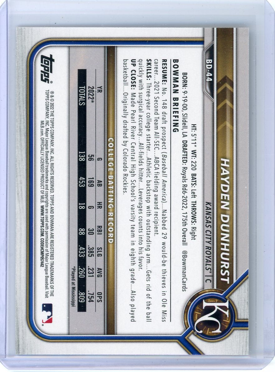 Hayden Dunhurst 2022 1st Bowman Draft 1st Edition yellow foil #'d 49/75