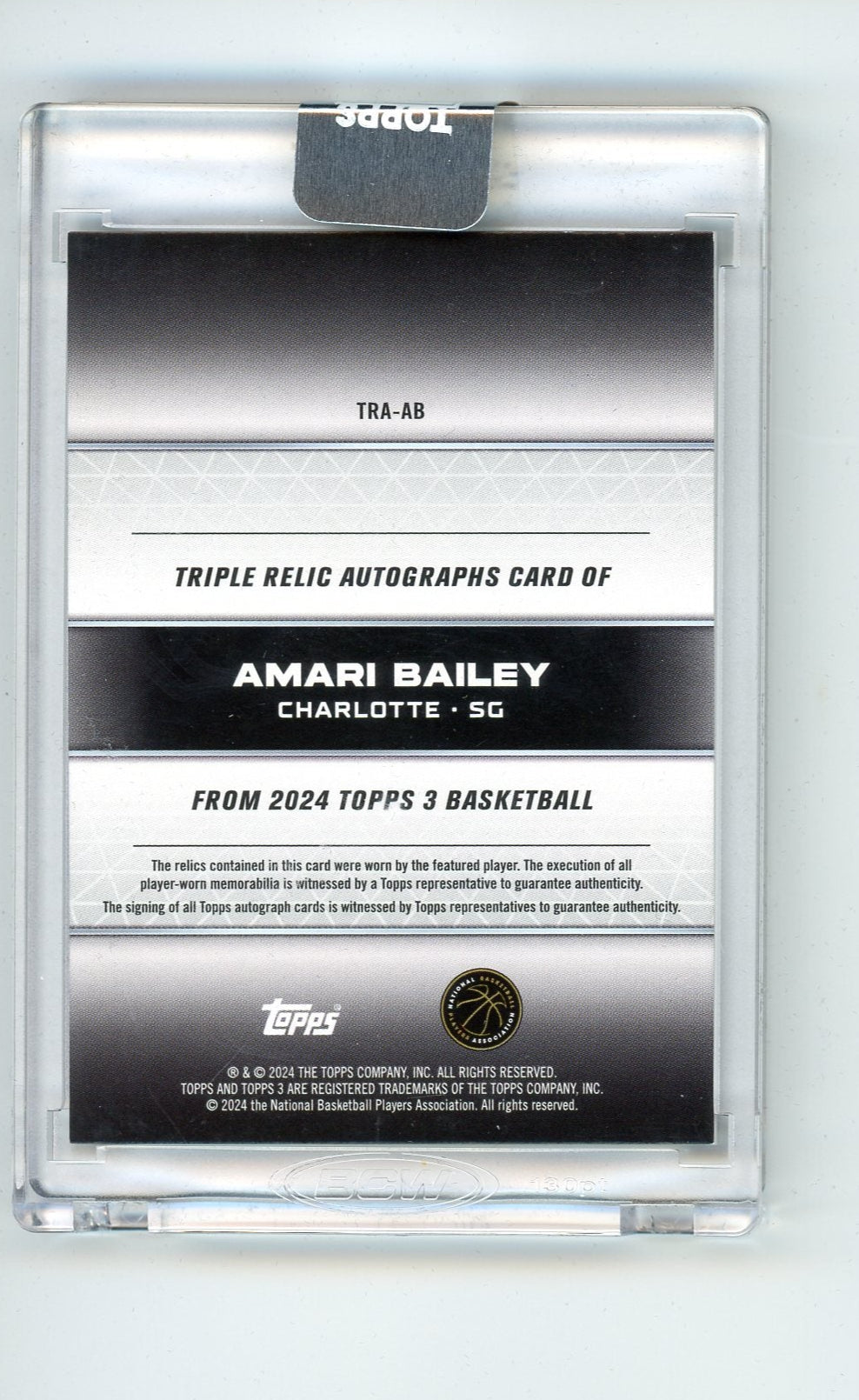 Amari Bailey 2023-24 Topps 3 Triple Relic autograph #'d 02/49