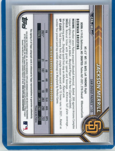Jackson Merrill 2022 Bowman Chrome Prospects Auto