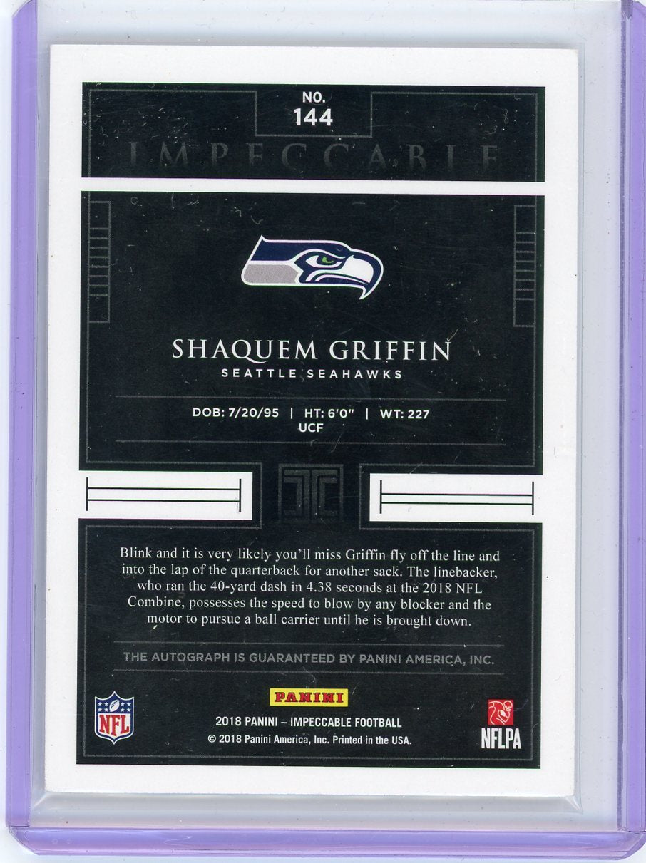 Shaquem Griffin 2018 Panini Impeccable autograph rookie card #'d 48/49