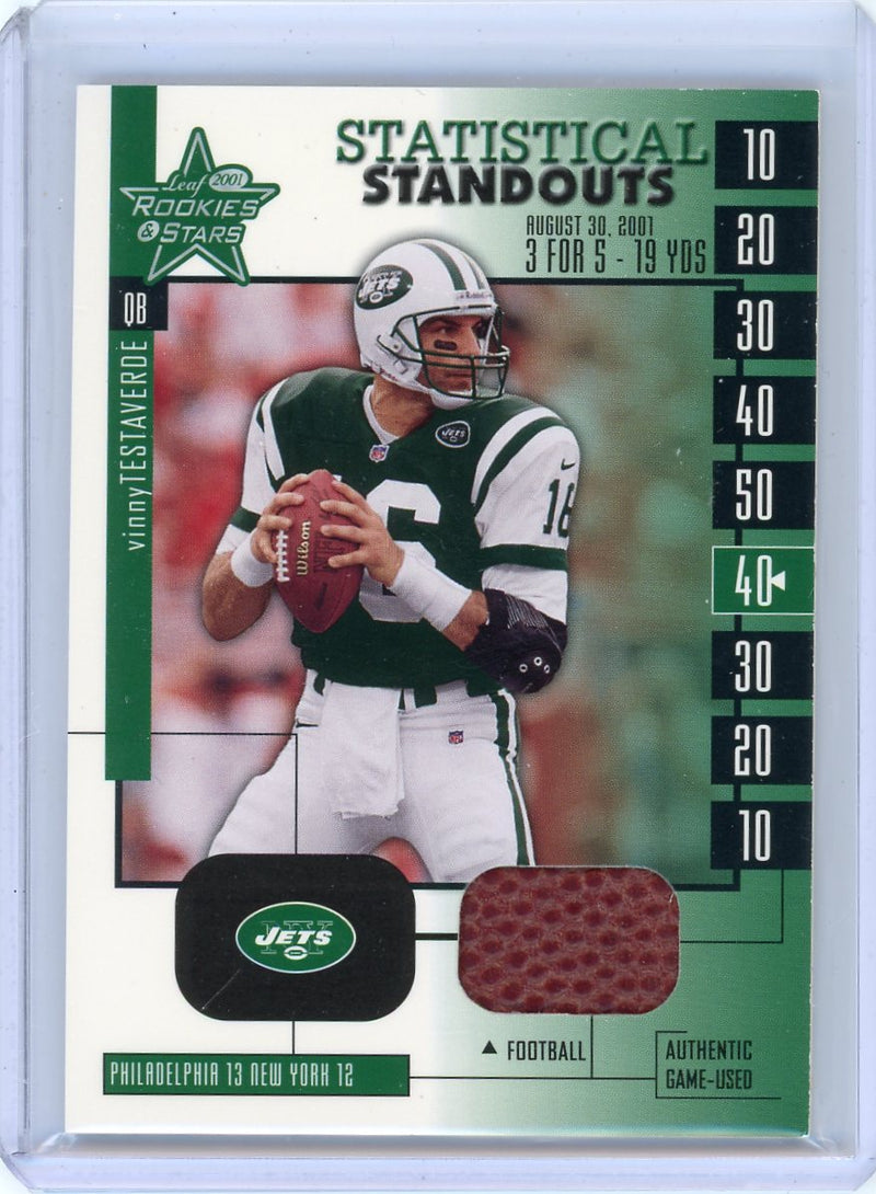 Vinny Testaverde 2001 Donruss Rookies & Stars Statistical Standouts auth. game-used football relic