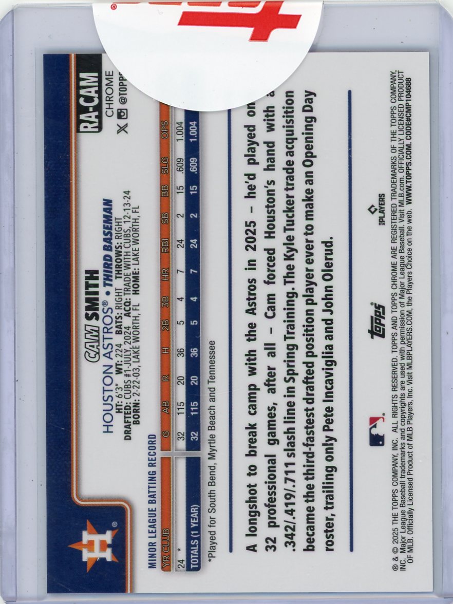 Cam Smith 2025 Topps Chrome Purple Rookie Autograph #'d 221/250 (Sealed)