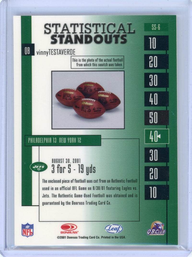 Vinny Testaverde 2001 Donruss Rookies & Stars Statistical Standouts auth. game-used football relic