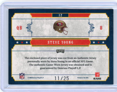 Steve Young 2008 Donruss National Treasures Playoff Super Bowl auth. game-used relic #'d 11/25