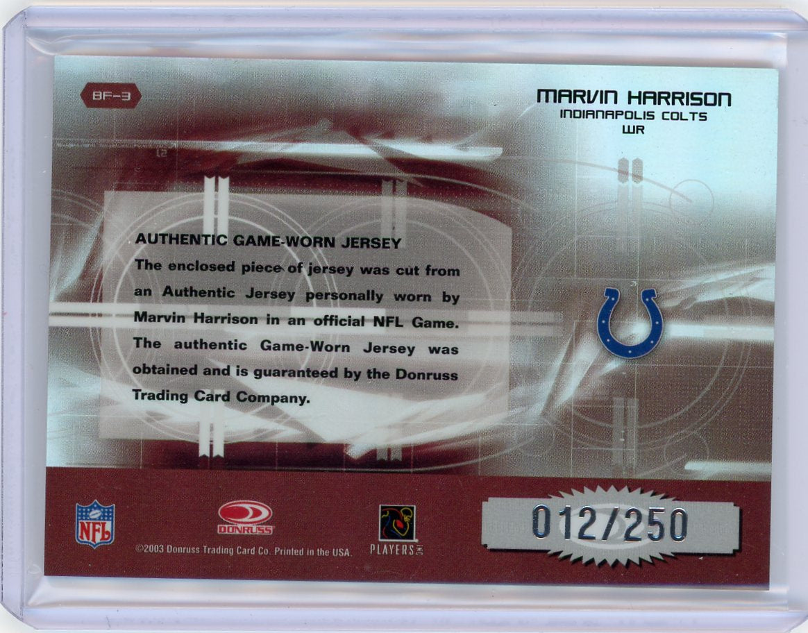 Marvin Harrison 2003 Donruss Elite Back to the Future auth. game-used jersey relic #'d 012/250