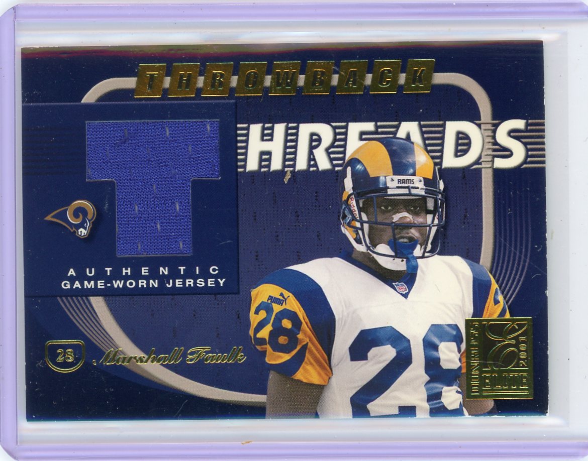Marshall Faulk 2001 Donruss Elite Throwback Threads auth. game-used jersey relic #'d 076/100