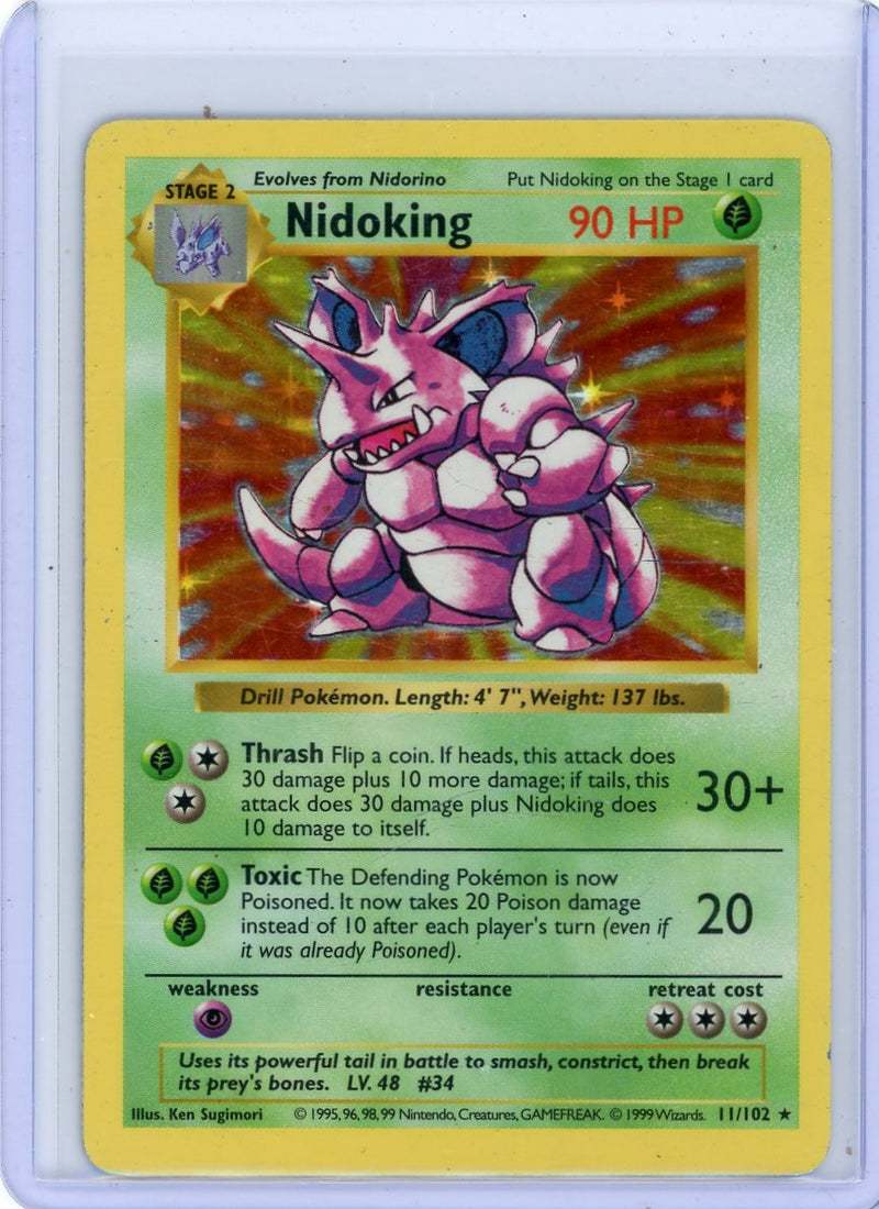 Shadowless Nidoking 1999 Pokemon base set rare holo 11/102 MP