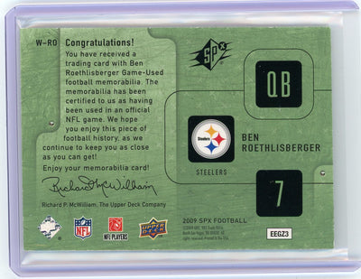 Ben Roethlisberger 2009 Upper Deck SPX Winning Materials auth. game-used dual relic #'d 115/149