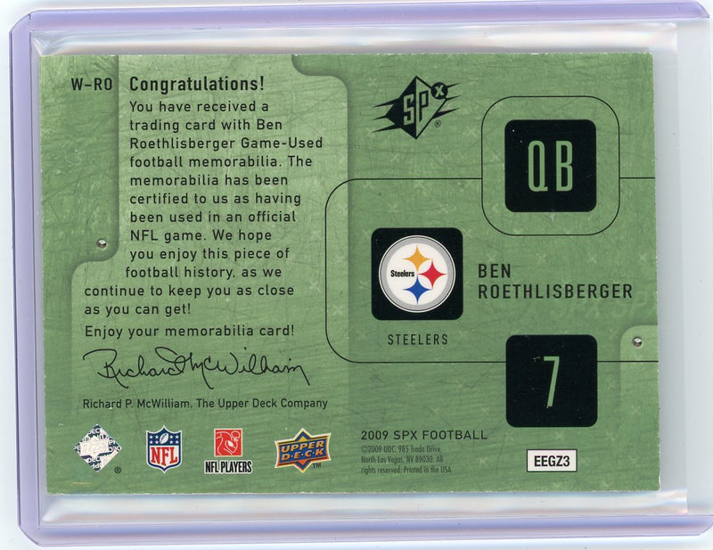 Ben Roethlisberger 2009 Upper Deck SPX Winning Materials auth. game-used dual relic 