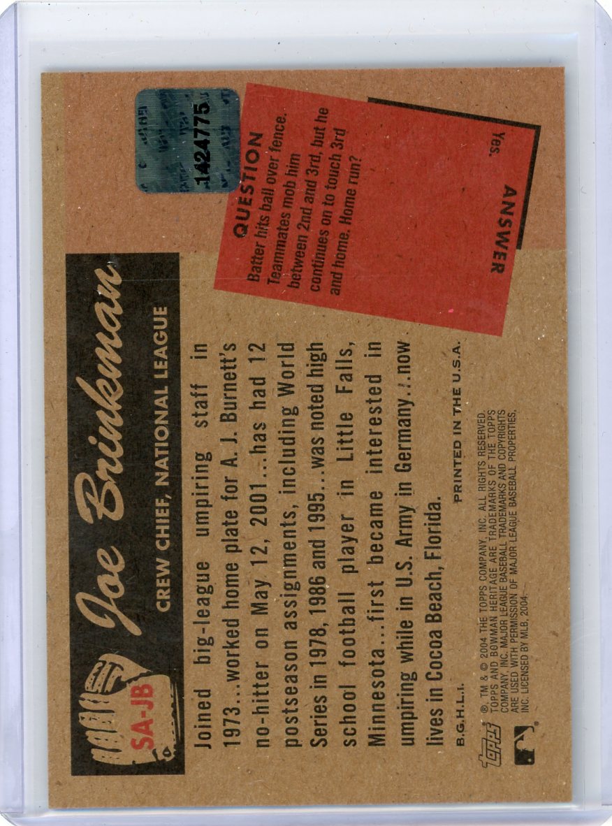 Joe Brinkman 2004 Topps Heritage Umpire autograph