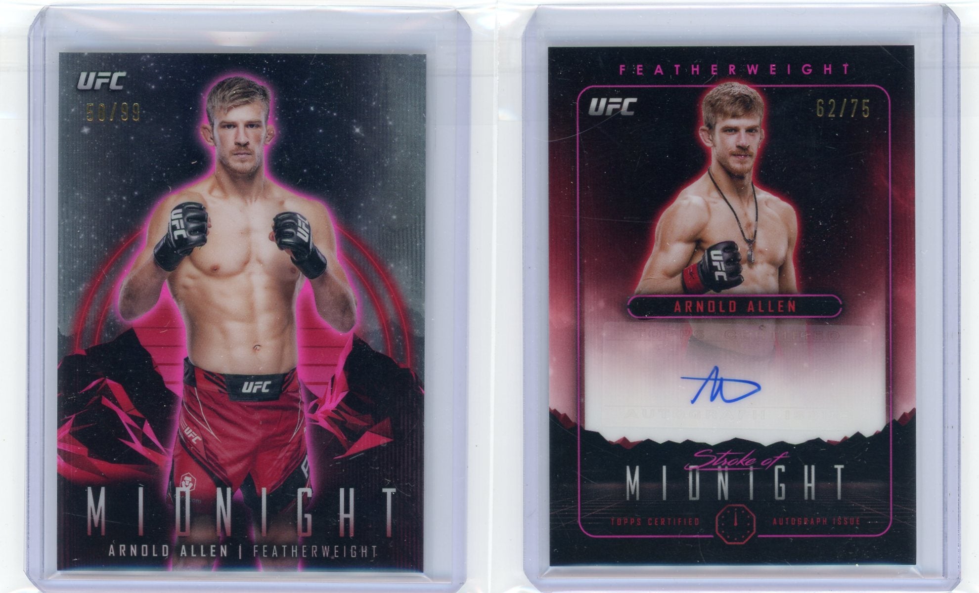 Arnold Allen 2024 Topps Midnight UFC auto #'d 62/75 + base pink #'d 58/99 2-card lot